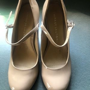 Women’s nude heel with ankle strap